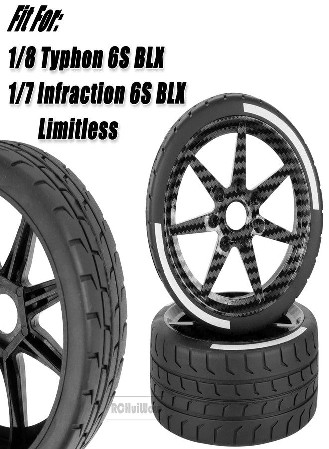 عجلات وإطارات سيارات التحكم عن بعد RCHuiWow، إطارات سيارات باغي لسيارات تايفون 6S BLX بمقياس 1/8، وإنفراكشن 6S BLX بمقياس 1/7، وليمتلس، عجلات وإطارات سيارات تحكم عن بعد سداسية الشكل مقاس 17 مم، ملصقة مسبقًا، مزودة بحشوات إسفنجية، 4 قطع، سطح من الكربون الأسود - Image 2